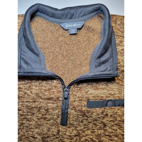 Eddie Bauer Sweater Snap Button 1/4 Zip Henley Brown Fleece Pullover Mens 2XL - Picture 2 of 8